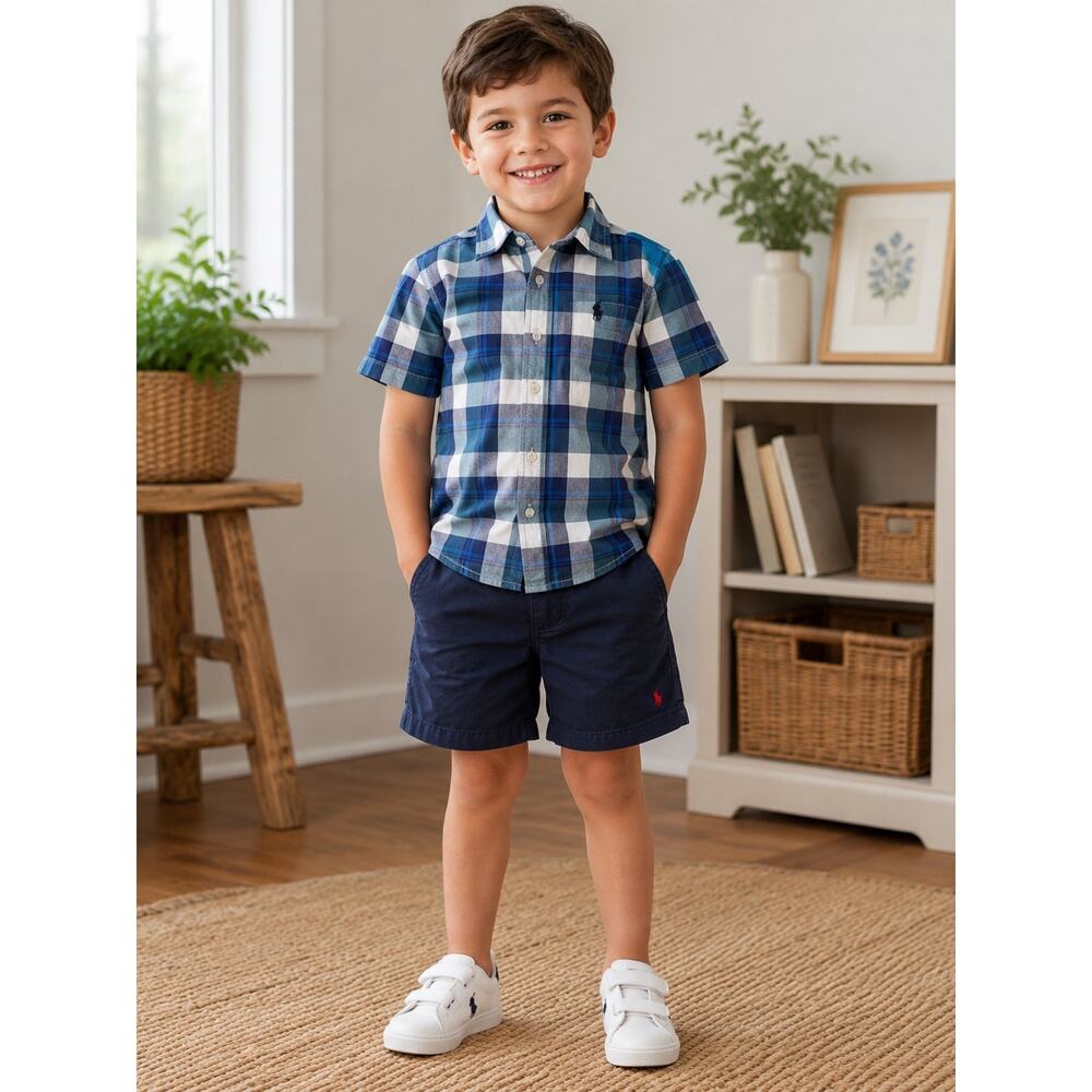 Ralph Lauren Boys Blue Button Down Shirt & Chino Shorts Set